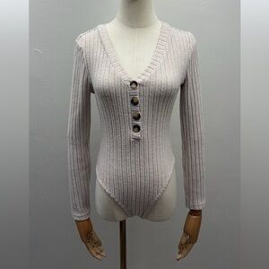 SHEIN Petite Ribbed Knit Bodysuit Polyester Viscose Elastane – Size S